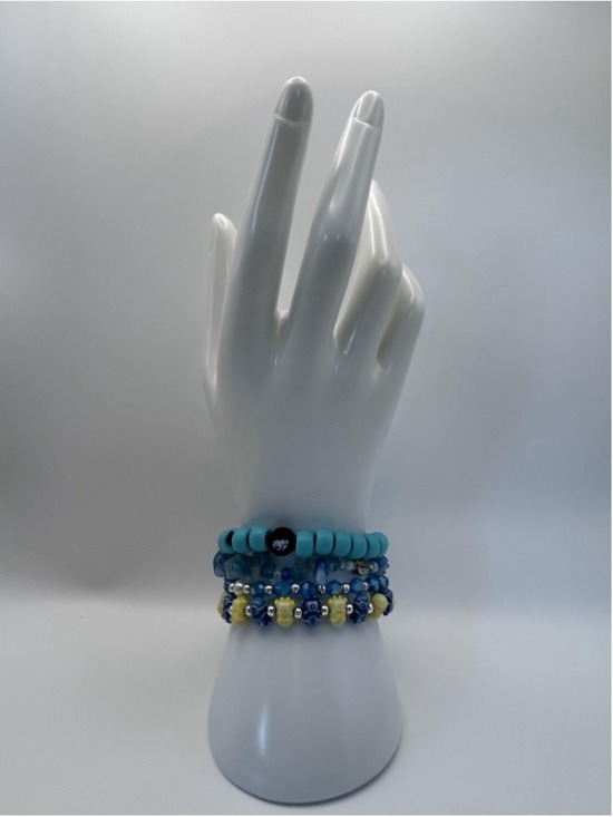 Unknown Jewelry - Bracelet Set Blue Glass Beaded Stretch 4 Piece Boho Stack Jewelry 7 In